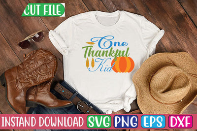 One Thankful Kid SVG Cut File SVGs, Quotes and Sayings, Food & Drink, Holiday,On Sale, SVG Studio Innate 