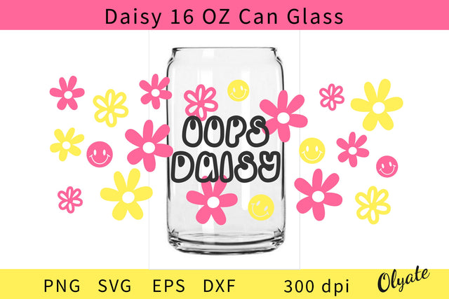 Oops Daisy Libbey Can Glass 16 OZ Wrap. Libbey Glass Wrap SVG Olga Terlyanskaya 