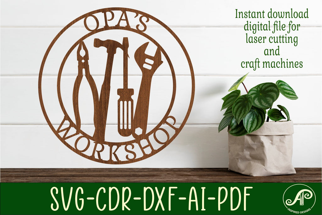 Opa's Workshop tools sign svg laser cut template - So Fontsy