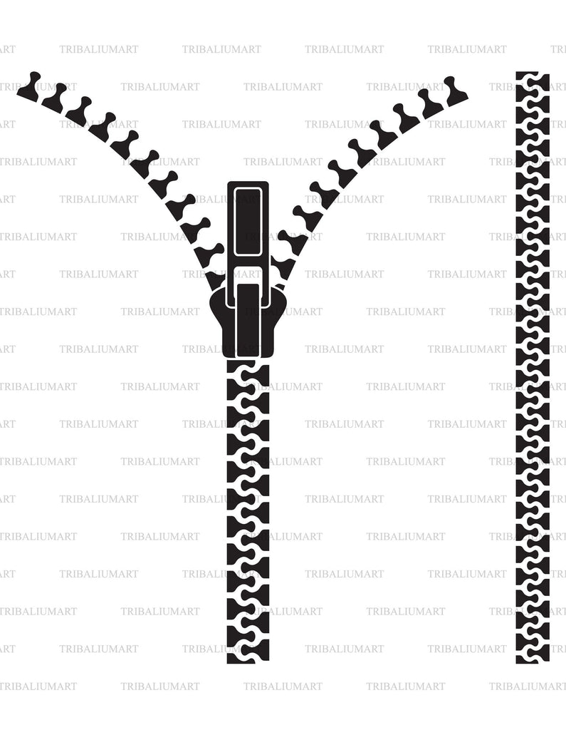Open zipper. Cut files for Cricut. Clip Art silhouettes (eps, svg, pdf ...