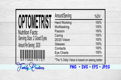 Optometrist Nutrition Label SVG Family Creations 