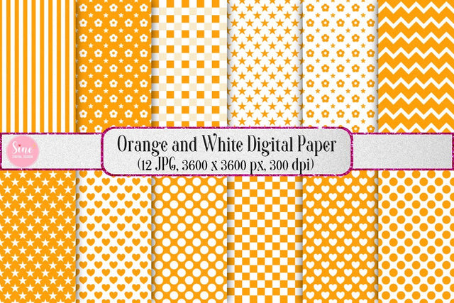 Orange and White Pattern Seamless Digital Paper Backgrounds Digital Pattern SineDigitalDesign 