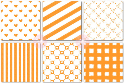 Orange and White Valentines Digital Papers Backgrounds Set Digital Pattern SineDigitalDesign 
