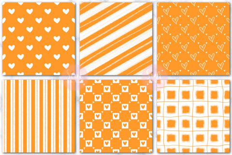 Orange and White Valentines Digital Papers Backgrounds Set Digital Pattern SineDigitalDesign 