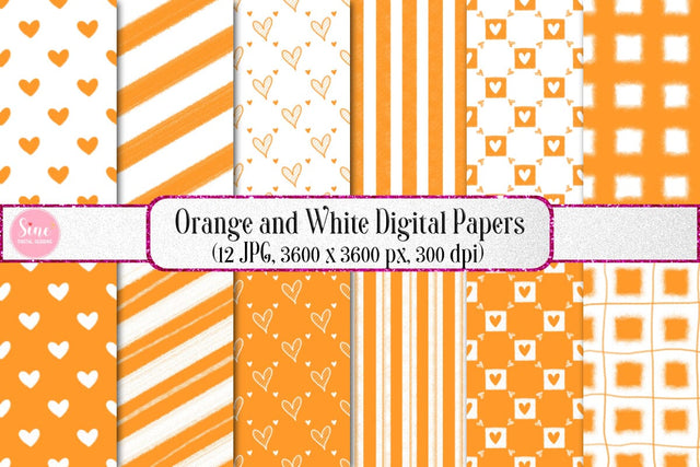 Orange and White Valentines Digital Papers Backgrounds Set Digital Pattern SineDigitalDesign 