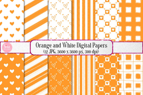 Orange and White Valentines Digital Papers Backgrounds Set Digital Pattern SineDigitalDesign 