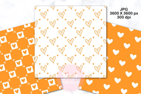 Orange and White Valentines Digital Papers Backgrounds Set Digital Pattern SineDigitalDesign 
