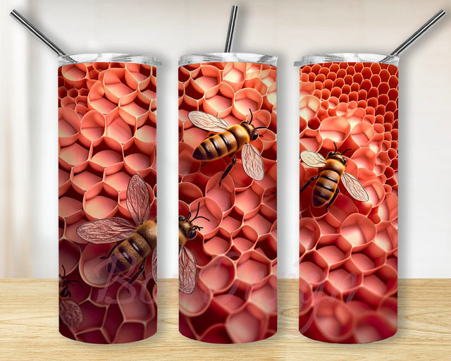 Orange Bee Honeycomb 3D Tumbler Wrap 20oz Skinny Tumbler Sublimation, Golden Bee Png, Orange Bee Honeycomb Tumbler, Honey Bees Tumbler Sublimation BouDesign 