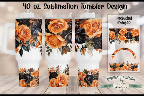 Orange Black Roses 40 oz Sublimation Tumbler Design Sublimation Ewe-N-Me Designs 
