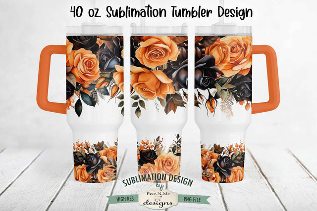 Orange Black Roses 40 oz Sublimation Tumbler Design Sublimation Ewe-N-Me Designs 