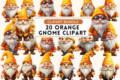 Orange Gnome Clipart Bundle Sublimation Regulrcrative 