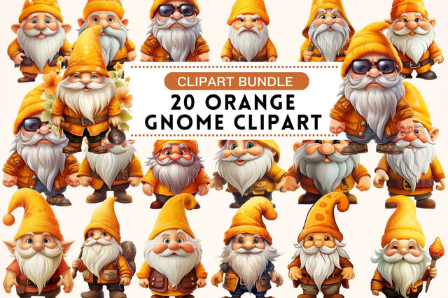 Orange Gnome Clipart Bundle Sublimation Regulrcrative 