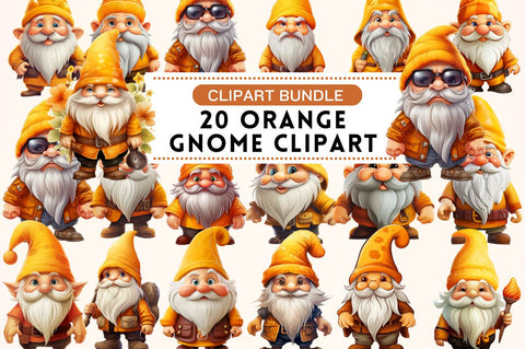 Orange Gnome Clipart Bundle Sublimation Regulrcrative 
