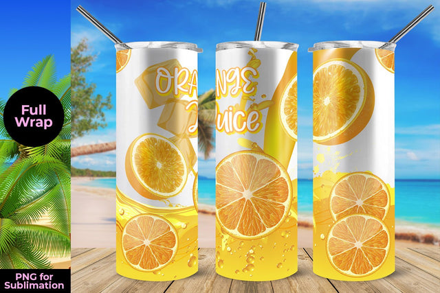 Orange Juice 20oz Skinny Tumbler Wrap Template for Sublimation Drinks & Summer Vibes Sublimation Sublimatiz Designs 