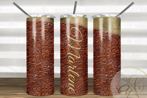 Orange Leather and Gold Foil 20oz Skinny Tumbler Sublimation Sublimation Marlene Campos 