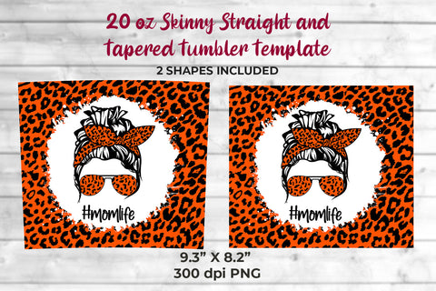 Orange Leopard momlife 20 oz Skinny Tumbler Wrap Sublimation Design Sublimation Sublimatiz Designs 