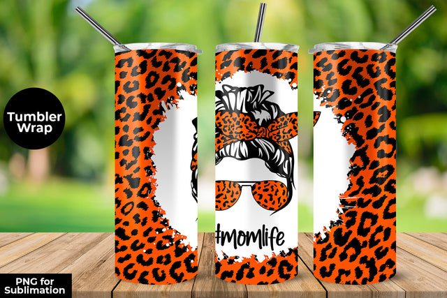Orange Leopard momlife 20 oz Skinny Tumbler Wrap Sublimation Design Sublimation Sublimatiz Designs 