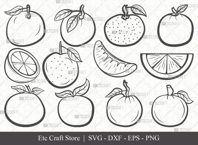 Orange Outline SVG Cut File | Half Orange Svg | Fruit Svg | Orange Slice Svg | Orange Bundle | Summer SVG | Eps | Dxf | Png | SVG ETC Craft 
