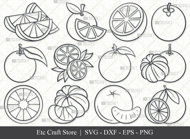 Orange SVG, Orange Outline, Fruits Svg, Orange Slice Svg, Lemon Svg, kinnow Svg, Summer Svg, Mandarin Orange Svg, Orange Bundle SVG ETC Craft 