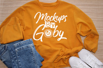 Orange Sweatshirt Mockup, Gildan 18000 Gold Sweater Mockup, Hoodie Mockup,Stylish Mockups, Flat lay sweatshirts, Trendy Mockup, JPG Mock Ups Mock Up Photo ArtStudio 