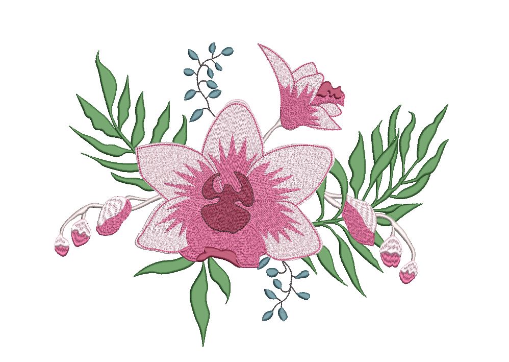 Pink Lily Flower Embroidery