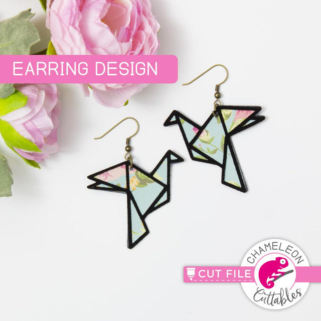 Origami bird - Earring Template - SVG PNG DXF EPS JPEG SVG Chameleon Cuttables 