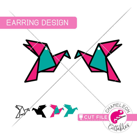 Origami bird - Earring Template - SVG PNG DXF EPS JPEG SVG Chameleon Cuttables 