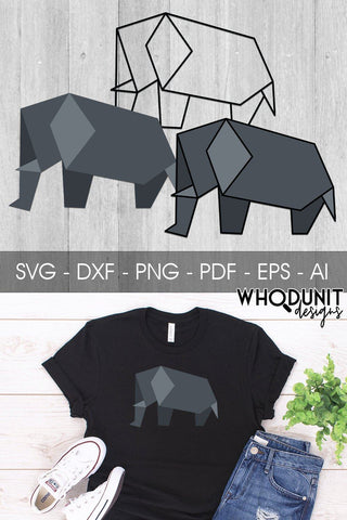 Origami Elephant SVG | Geometric Elephant SVG SVG Whodunit Designs 