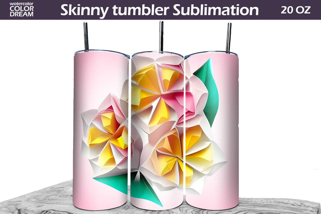 Origami Plumeria Tumbler | 3D Flowers Tumbler Wrap Sublimation WatercolorColorDream 