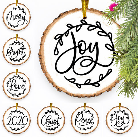 Ornament Bundle - Joy Peace Christ 2020 Merry Bright Love SVG PNG DXF EPS JPEG SVG Chameleon Cuttables 