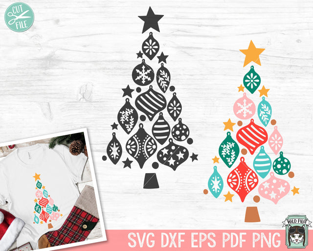 Ornament Christmas Tree SVG file, Retro Christmas SVG File, Vintage Ornament Tree Cut File, Colorful Ornament Christmas Tree png file SVG Wild Pilot 
