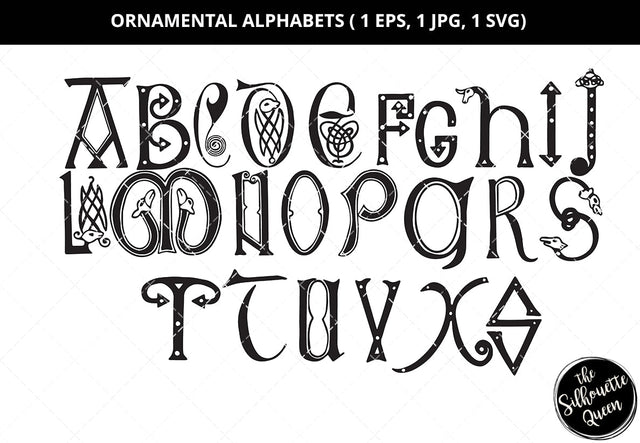 Ornamental alphabets svg, Vintage alphabet svg, Calligraphy svg, renaissance svg, decorative alphabets svg, monogram alphabet svg, cut files for circuit SVG Loveleen Kaur 
