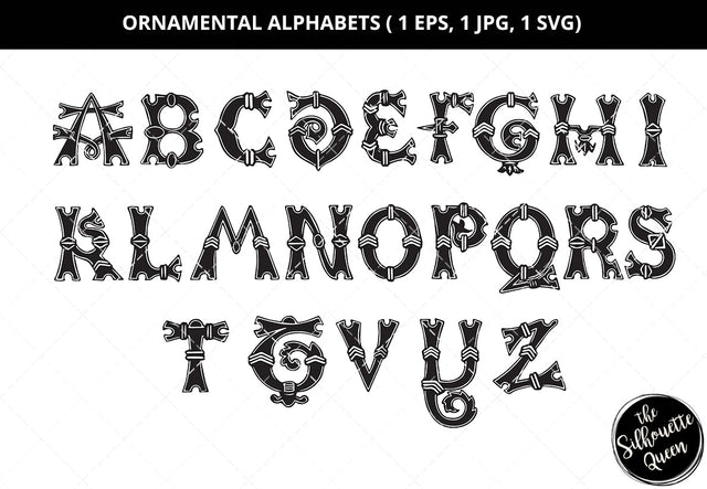 Ornamental alphabets svg, Vintage alphabet svg, Calligraphy svg, renaissance svg, decorative alphabets svg, monogram alphabet svg, cut files for circuit SVG Loveleen Kaur 