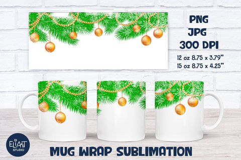 Ornaments Mug Wrap Sublimation, Christmas Mug Sublimation, Christmas PNG Coffee Mug Design. Sublimation Elinorka 