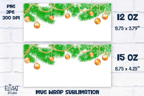 Ornaments Mug Wrap Sublimation, Christmas Mug Sublimation, Christmas PNG Coffee Mug Design. Sublimation Elinorka 
