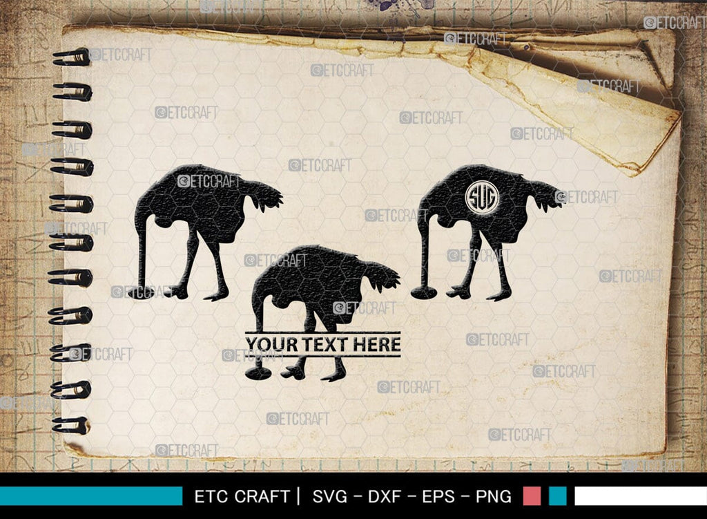 Ostrich Head in Sand Monogram, Ostrich Head in Sand Silhouette, Ostrich