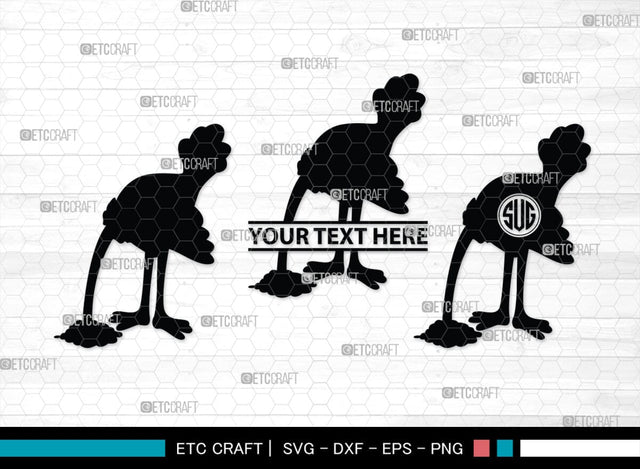 Ostrich Head in Sand Monogram, Ostrich Head in Sand Silhouette, Ostrich Head in Sand SVG, Ostrich Svg, Ostrich Bird Svg, Bird Svg, SB00297 SVG ETC Craft 