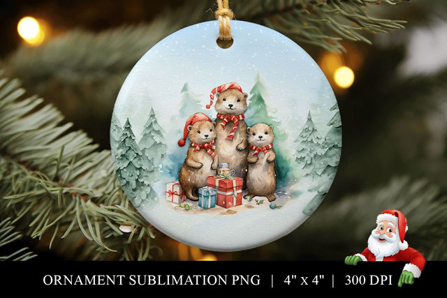Otter Family Round Christmas Ornament Sublimation PNG Sublimation BijouBay 