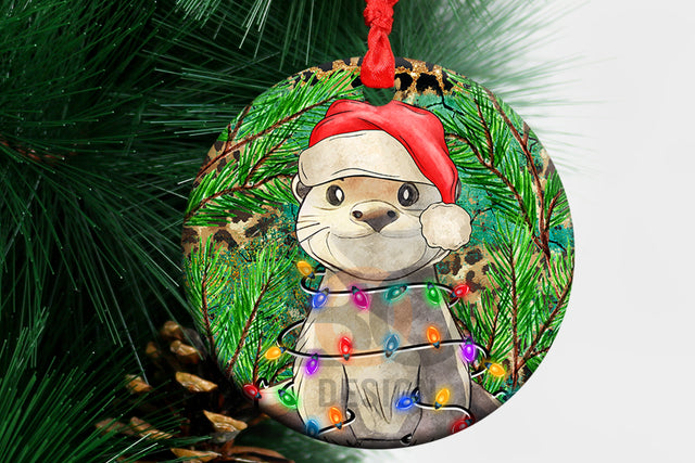 Otter Santa Hat Christmas Ornament, Christmas Tree Ornament, Loved Otter Ornament, Otter Hanging Ornament, Animal Lovers Gift Sublimation BOO-design 