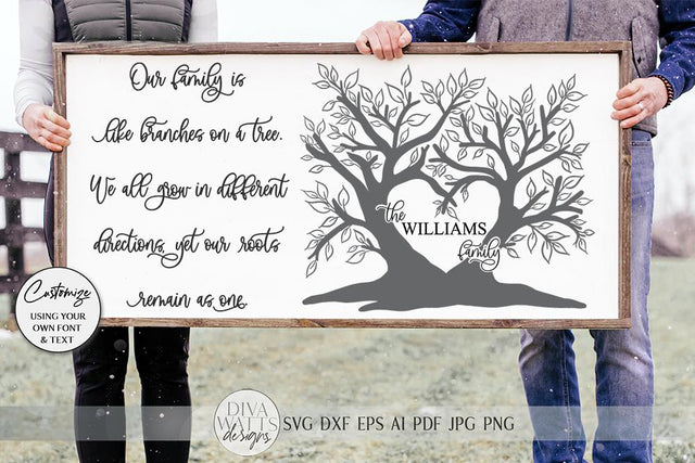 Our Family Is Like Branches On A Tree SVG | Farmhouse Sign Design | Hand Drawn Family Tree | DXF and more! SVG Diva Watts Designs 