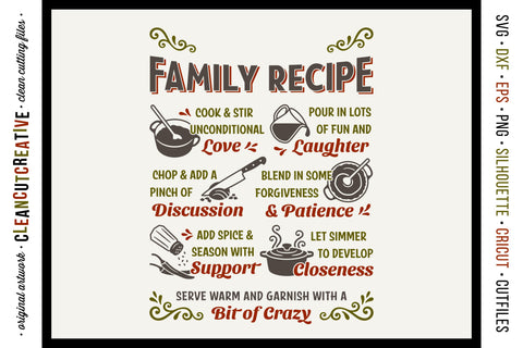 Our Family Recipe SVG | Personalized Family Kitchen Sign SVG - So Fontsy
