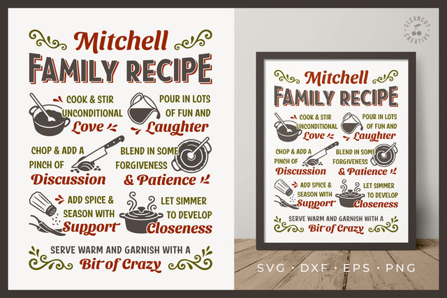 Our Family Recipe SVG | Personalized Family Kitchen Sign SVG SVG CleanCutCreative 