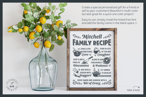 Our Family Recipe SVG | Personalized Family Kitchen Sign SVG SVG CleanCutCreative 
