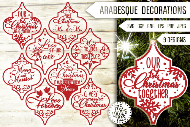 Our First Christmas Arabesque Tile Ornament Svg Bundle. Love Bauble Svg. Christmas Decorations Svg. Married Svg. Lowe's Tile Dxf Eps Png Pdf SVG Mint And Beer Creations 