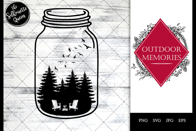 Outdoor Memories -adirondack Chairs in Forest in Mason Jar SVG SVG Loveleen Kaur 