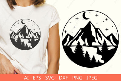 Outdoors clipart, Round monogram badge with nature silhouette dxf SVG AnastasiyaArtDesign 