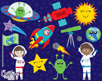 Outer Space Svg - Alien - Planets - Space Clipart - Kawaii Clip Art SVG Crafty Mama Studios 