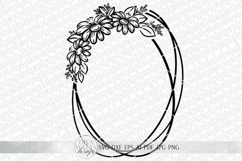 Oval Daisy Wreath SVG | Boho Farmhouse Floral Wreath | dxf and more SVG Diva Watts Designs 
