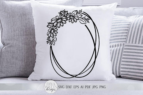 Oval Daisy Wreath SVG | Boho Farmhouse Floral Wreath | dxf and more SVG Diva Watts Designs 