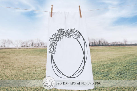 Oval Daisy Wreath SVG | Boho Farmhouse Floral Wreath | dxf and more SVG Diva Watts Designs 